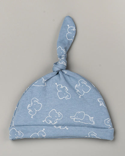 BeeLittle Blue Cap, Booties & Mittens Set-Elephant Print-Cotton-For Infants