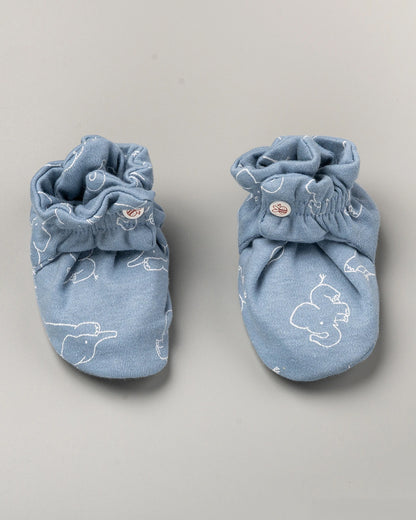 BeeLittle Blue Cap, Booties & Mittens Set-Elephant Print-Cotton-For Infants