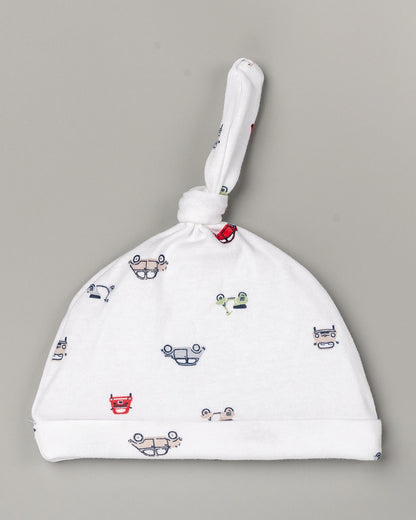 BeeLittle White Cap, Booties & Mittens Set-Traffic Jam Print-Cotton-For Infants