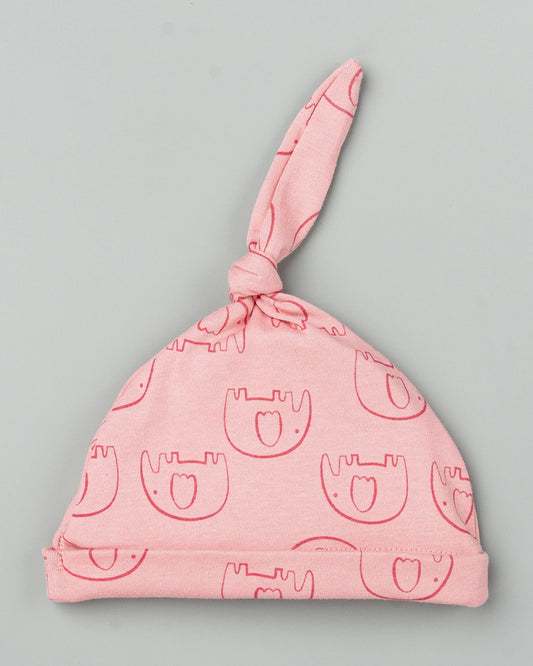 BeeLittle Pastel Pink Cap, Booties & Mittens Set-Rosewood Ellies Print-Cotton-For Infants