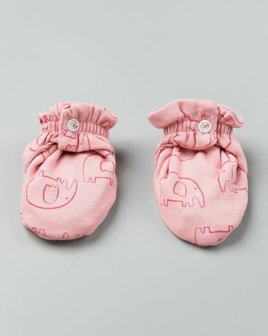 BeeLittle Pastel Pink Cap, Booties & Mittens Set-Rosewood Ellies Print-Cotton-For Infants