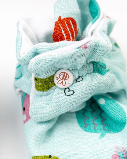 BeeLittle Blue Booties-Fish Print-Cotton-For Infants