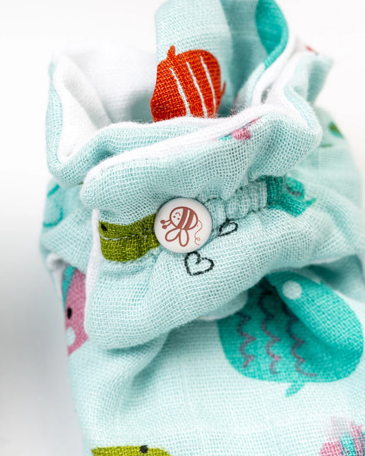 BeeLittle Blue Booties-Fish Print-Cotton-For Infants
