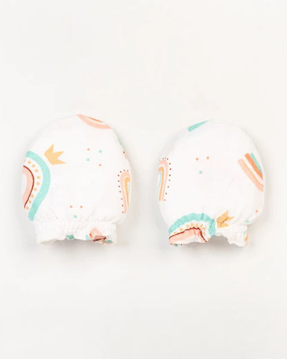 BeeLittle White Mittens-Rainbow Print-Muslin-For Infants