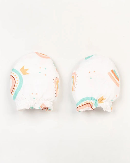 BeeLittle White Mittens-Rainbow Print-Muslin-For Infants
