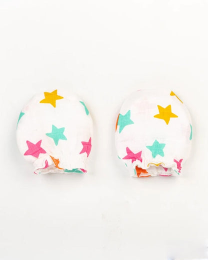 BeeLittle White Mittens-Stars In Hues Print-Muslin-For Infants