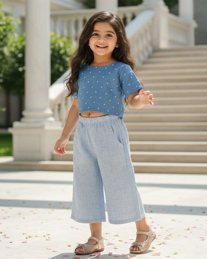 BeeLittle Light Blue Top & Pant Set-Polka Dots Print-Cotton-For Infants