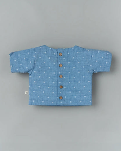 BeeLittle Light Blue Top & Pant Set-Polka Dots Print-Cotton-For Infants