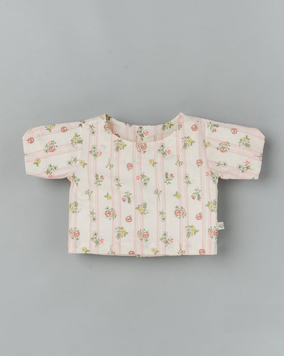 BeeLittle Peach & Sage Green Top & Pant Set-Floral Print-Cotton-For Infants