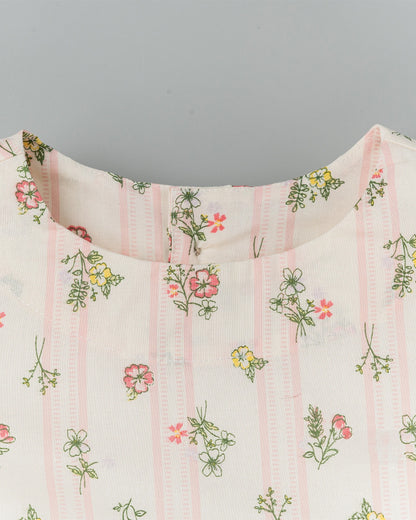 BeeLittle Peach & Sage Green Top & Pant Set-Floral Print-Cotton-For Infants