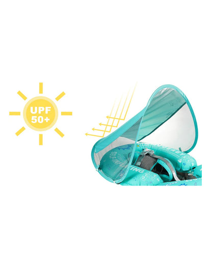Mambobaby Chest Float Swimming Tube-Self Inflating Design with 5 Point Safety Harness & 3 Swim Modes, UPF 50+ Canopy Protection & Detachable Footrest-Upto 18 kg Baby Weight-Outer Space-Green