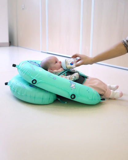 Mambobaby Chest Float Swimming Tube-Self Inflating Design with 5 Point Safety Harness & 3 Swim Modes, UPF 50+ Canopy Protection & Detachable Footrest-Upto 18 kg Baby Weight-Outer Space-Green