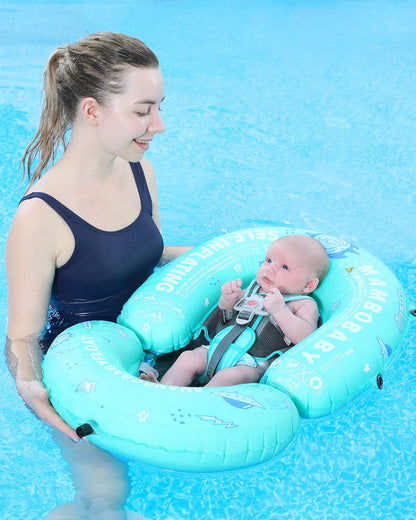 Mambobaby Chest Float Swimming Tube-Self Inflating Design with 5 Point Safety Harness & 3 Swim Modes, UPF 50+ Canopy Protection & Detachable Footrest-Upto 18 kg Baby Weight-Outer Space-Green