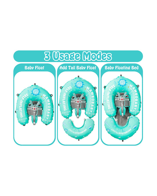 Mambobaby Chest Float Swimming Tube-Self Inflating Design with 5 Point Safety Harness & 3 Swim Modes, UPF 50+ Canopy Protection & Detachable Footrest-Upto 18 kg Baby Weight-Outer Space-Green
