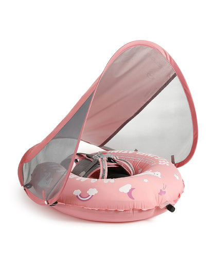 Mambobaby Chest Float Swimming Tube-Self Inflating Design with 5 Point Safety Harness & 3 Swim Modes, UPF 50+ Canopy Protection-Upto 18 kg Baby Weight-Unicorn-Pink