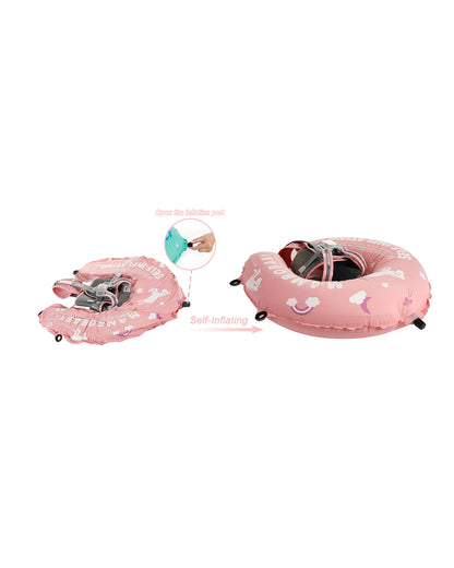 Mambobaby Chest Float Swimming Tube-Self Inflating Design with 5 Point Safety Harness & 3 Swim Modes, UPF 50+ Canopy Protection-Upto 18 kg Baby Weight-Unicorn-Pink
