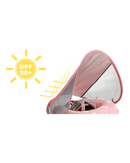 Mambobaby Chest Float Swimming Tube-Self Inflating Design with 5 Point Safety Harness & 3 Swim Modes, UPF 50+ Canopy Protection-Upto 18 kg Baby Weight-Unicorn-Pink