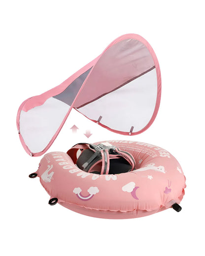 Mambobaby Chest Float Swimming Tube-Self Inflating Design with 5 Point Safety Harness & 3 Swim Modes, UPF 50+ Canopy Protection-Upto 18 kg Baby Weight-Unicorn-Pink