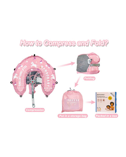 Mambobaby Chest Float Swimming Tube-Self Inflating Design with 5 Point Safety Harness & 3 Swim Modes, UPF 50+ Canopy Protection-Upto 18 kg Baby Weight-Unicorn-Pink