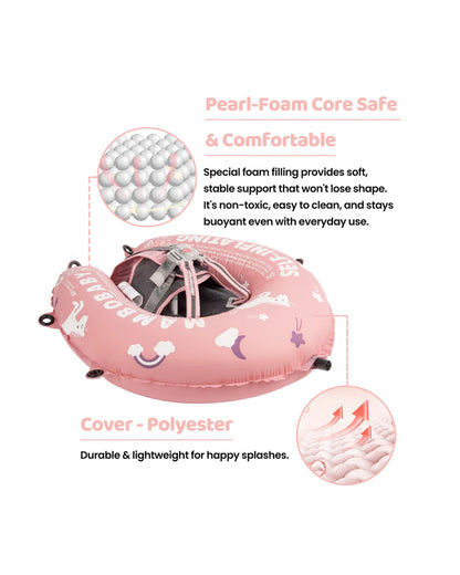 Mambobaby Chest Float Swimming Tube-Self Inflating Design with 5 Point Safety Harness & 3 Swim Modes, UPF 50+ Canopy Protection-Upto 18 kg Baby Weight-Unicorn-Pink