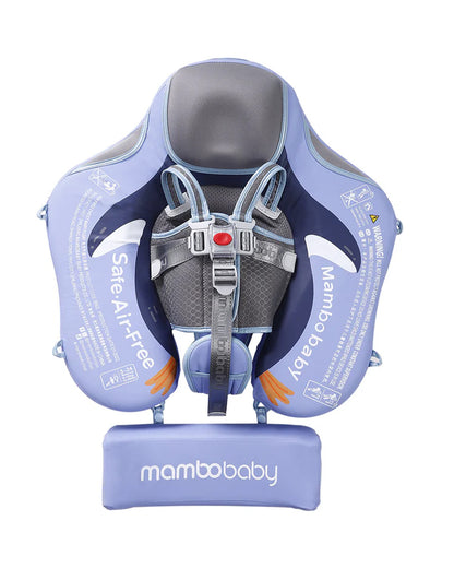 Mambobaby Chest Float Swimming Tube-Air Free Foam Design with 5 Point Safety Harness & 3 Swim Modes, UPF 50+ Detachable Flat Canopy-Upto 18 kg Baby Weight-Penguin-Purple