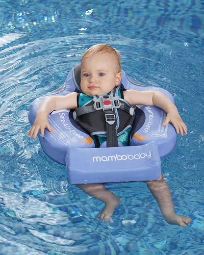 Mambobaby Chest Float Swimming Tube-Air Free Foam Design with 5 Point Safety Harness & 3 Swim Modes, UPF 50+ Detachable Flat Canopy-Upto 18 kg Baby Weight-Penguin-Purple