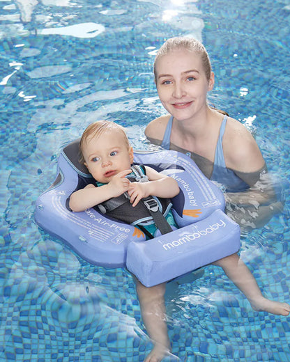 Mambobaby Chest Float Swimming Tube-Air Free Foam Design with 5 Point Safety Harness & 3 Swim Modes, UPF 50+ Detachable Flat Canopy-Upto 18 kg Baby Weight-Penguin-Purple