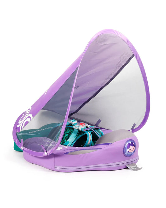 Mambobaby Chest Float Swimming Tube-Air Free Foam Design with 5 Point Safety Harness & 3 Swim Modes, UPF 50+ Detachable Flat Canopy-Upto 18 kg Baby Weight-Mermaid-Purple