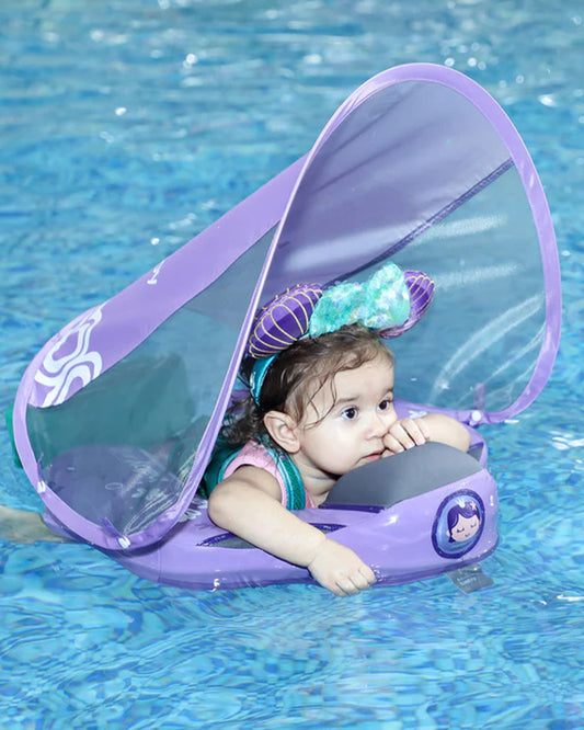 Mambobaby Chest Float Swimming Tube-Air Free Foam Design with 5 Point Safety Harness & 3 Swim Modes, UPF 50+ Detachable Flat Canopy-Upto 18 kg Baby Weight-Mermaid-Purple