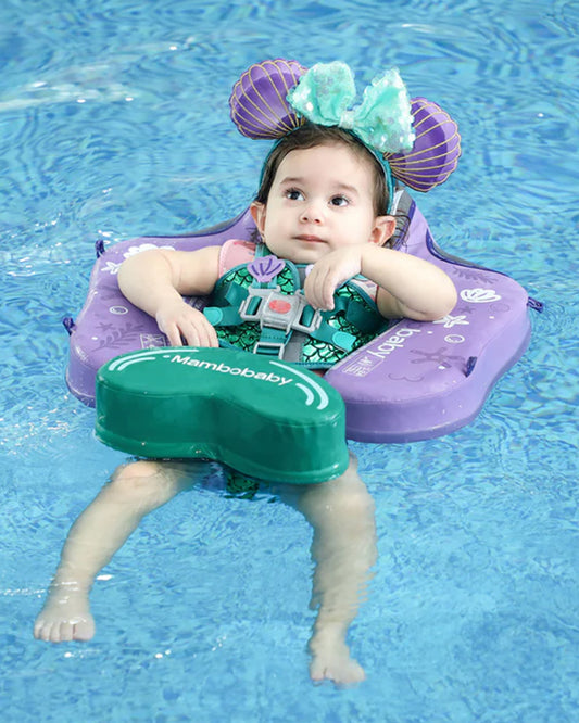 Mambobaby Chest Float Swimming Tube-Air Free Foam Design with 5 Point Safety Harness & 3 Swim Modes, UPF 50+ Detachable Flat Canopy-Upto 18 kg Baby Weight-Mermaid-Purple