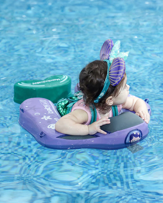 Mambobaby Chest Float Swimming Tube-Air Free Foam Design with 5 Point Safety Harness & 3 Swim Modes, UPF 50+ Detachable Flat Canopy-Upto 18 kg Baby Weight-Mermaid-Purple