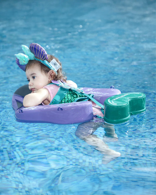 Mambobaby Chest Float Swimming Tube-Air Free Foam Design with 5 Point Safety Harness & 3 Swim Modes, UPF 50+ Detachable Flat Canopy-Upto 18 kg Baby Weight-Mermaid-Purple