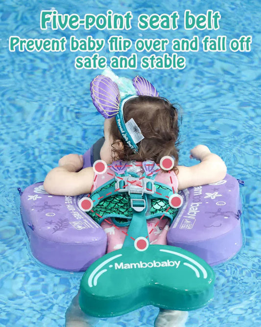 Mambobaby Chest Float Swimming Tube-Air Free Foam Design with 5 Point Safety Harness & 3 Swim Modes, UPF 50+ Detachable Flat Canopy-Upto 18 kg Baby Weight-Mermaid-Purple