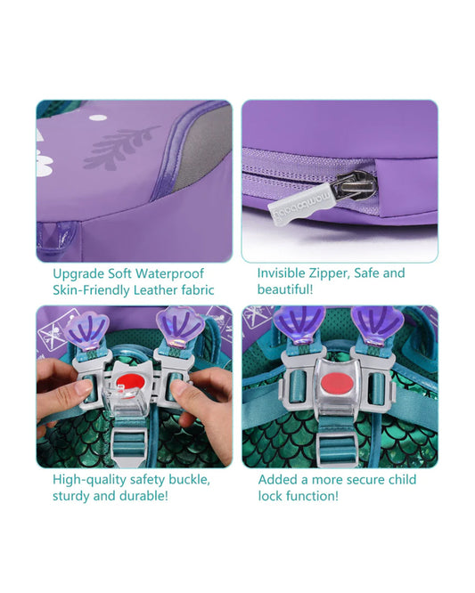 Mambobaby Chest Float Swimming Tube-Air Free Foam Design with 5 Point Safety Harness & 3 Swim Modes, UPF 50+ Detachable Flat Canopy-Upto 18 kg Baby Weight-Mermaid-Purple