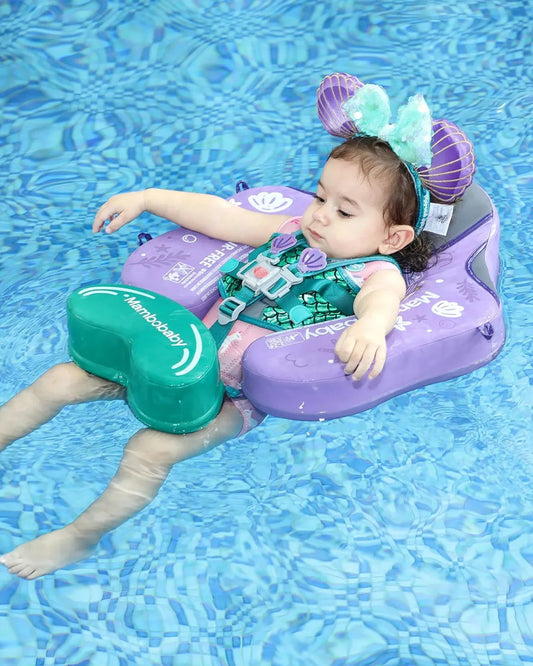 Mambobaby Chest Float Swimming Tube-Air Free Foam Design with 5 Point Safety Harness & 3 Swim Modes, UPF 50+ Detachable Flat Canopy-Upto 18 kg Baby Weight-Mermaid-Purple
