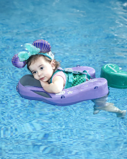 Mambobaby Chest Float Swimming Tube-Air Free Foam Design with 5 Point Safety Harness & 3 Swim Modes, UPF 50+ Detachable Flat Canopy-Upto 18 kg Baby Weight-Mermaid-Purple