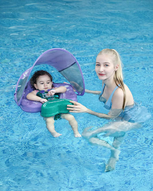 Mambobaby Chest Float Swimming Tube-Air Free Foam Design with 5 Point Safety Harness & 3 Swim Modes, UPF 50+ Detachable Flat Canopy-Upto 18 kg Baby Weight-Mermaid-Purple