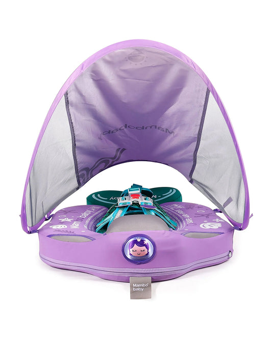 Mambobaby Chest Float Swimming Tube-Air Free Foam Design with 5 Point Safety Harness & 3 Swim Modes, UPF 50+ Detachable Flat Canopy-Upto 18 kg Baby Weight-Mermaid-Purple
