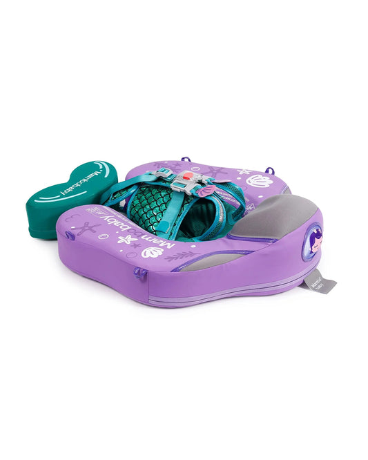 Mambobaby Chest Float Swimming Tube-Air Free Foam Design with 5 Point Safety Harness & 3 Swim Modes, UPF 50+ Detachable Flat Canopy-Upto 18 kg Baby Weight-Mermaid-Purple