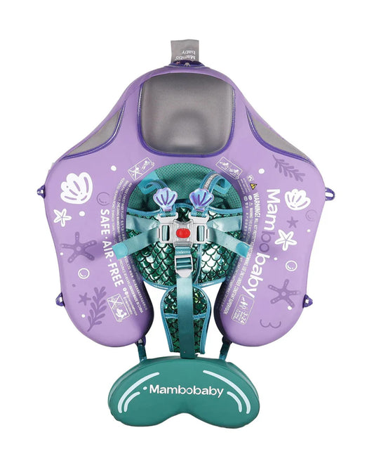 Mambobaby Chest Float Swimming Tube-Air Free Foam Design with 5 Point Safety Harness & 3 Swim Modes, UPF 50+ Detachable Flat Canopy-Upto 18 kg Baby Weight-Mermaid-Purple