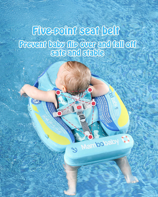 Mambobaby Chest Float Swimming Tube-Air Free Foam Design with 5 Point Safety Harness & 3 Swim Modes, UPF 50+ Detachable Flat Canopy-Upto 18 kg Baby Weight-Ship-Blue