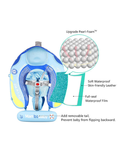 Mambobaby Chest Float Swimming Tube-Air Free Foam Design with 5 Point Safety Harness & 3 Swim Modes, UPF 50+ Detachable Flat Canopy-Upto 18 kg Baby Weight-Ship-Blue