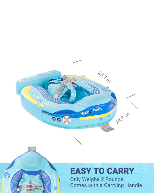Mambobaby Chest Float Swimming Tube-Air Free Foam Design with 5 Point Safety Harness & 3 Swim Modes, UPF 50+ Detachable Flat Canopy-Upto 18 kg Baby Weight-Ship-Blue