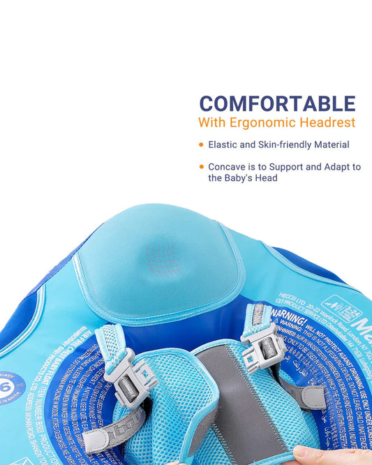 Mambobaby Chest Float Swimming Tube-Air Free Foam Design with 5 Point Safety Harness & 3 Swim Modes, UPF 50+ Detachable Flat Canopy-Upto 18 kg Baby Weight-Ship-Blue