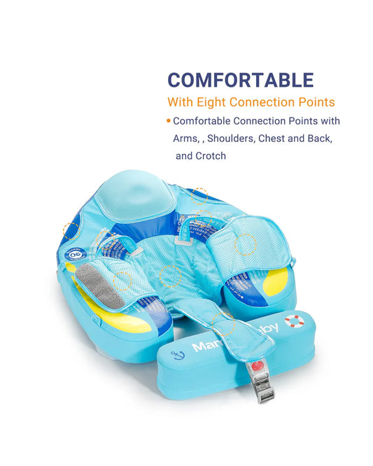 Mambobaby Chest Float Swimming Tube-Air Free Foam Design with 5 Point Safety Harness & 3 Swim Modes, UPF 50+ Detachable Flat Canopy-Upto 18 kg Baby Weight-Ship-Blue