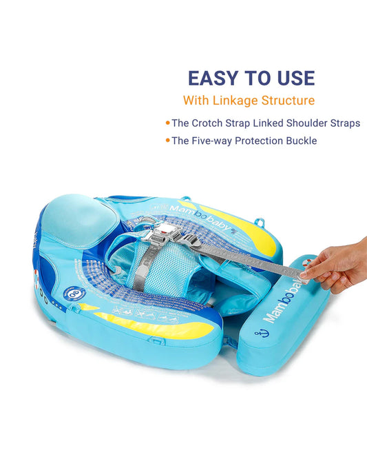 Mambobaby Chest Float Swimming Tube-Air Free Foam Design with 5 Point Safety Harness & 3 Swim Modes, UPF 50+ Detachable Flat Canopy-Upto 18 kg Baby Weight-Ship-Blue