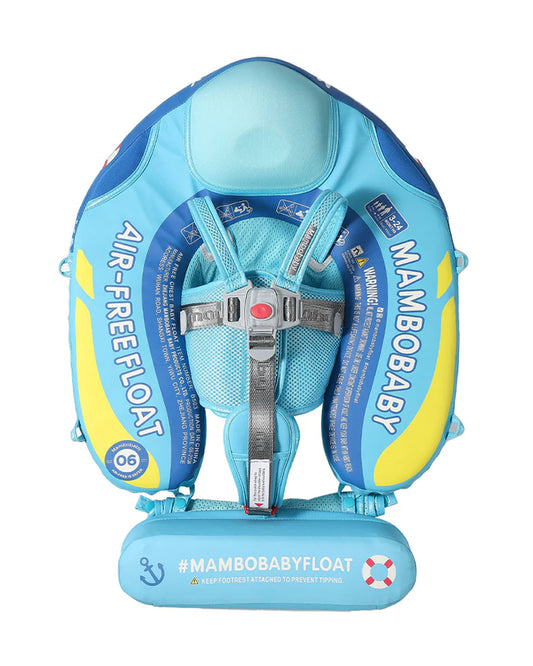 Mambobaby Chest Float Swimming Tube-Air Free Foam Design with 5 Point Safety Harness & 3 Swim Modes, UPF 50+ Detachable Flat Canopy-Upto 18 kg Baby Weight-Ship-Blue