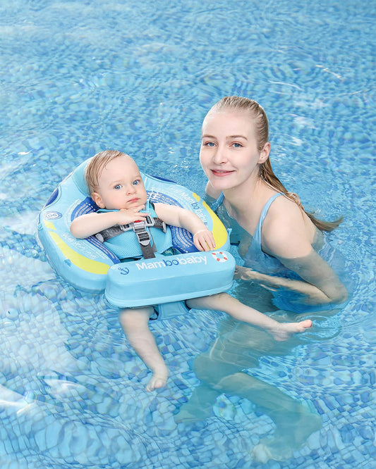 Mambobaby Chest Float Swimming Tube-Air Free Foam Design with 5 Point Safety Harness & 3 Swim Modes, UPF 50+ Detachable Flat Canopy-Upto 18 kg Baby Weight-Ship-Blue
