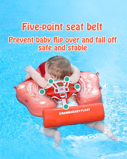Mambobaby Chest Float Swimming Tube-Air Free Foam Design with 5 Point Safety Harness & 3 Swim Modes, UPF 50+ Detachable Flat Canopy-Upto 18 kg Baby Weight-Crab-Red