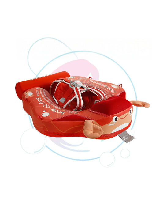 Mambobaby Chest Float Swimming Tube-Air Free Foam Design with 5 Point Safety Harness & 3 Swim Modes, UPF 50+ Detachable Flat Canopy-Upto 18 kg Baby Weight-Crab-Red